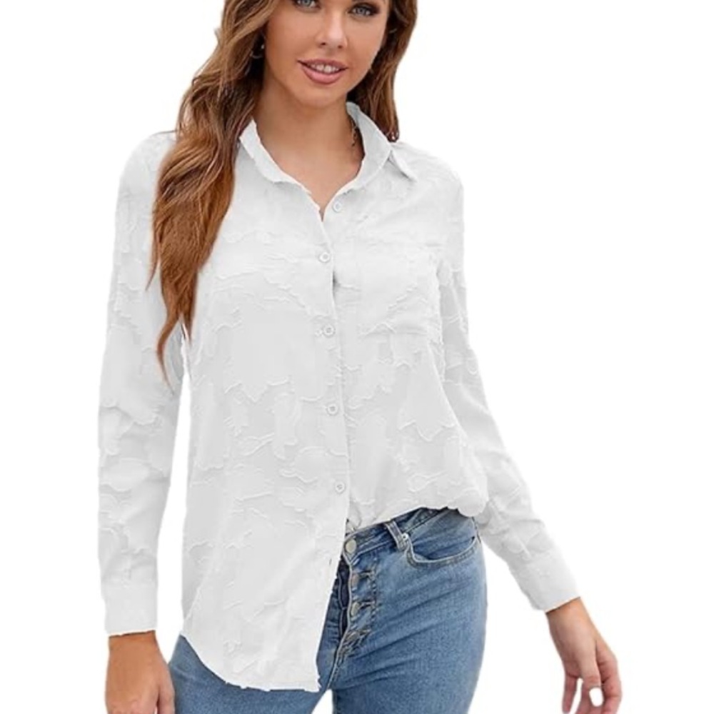 New Calypso St. Barth White Button-Up Shirt with Embroidered Design size M